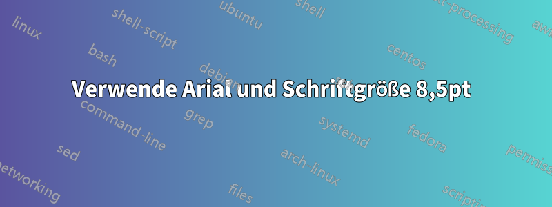 Verwende Arial und Schriftgröße 8,5pt 