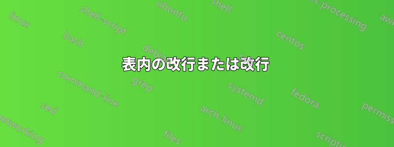 表内の改行または改行