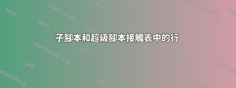 子腳本和超級腳本接觸表中的行