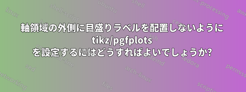 軸領域の外側に目盛りラベルを配置しないように tikz/pgfplots を設定するにはどうすればよいでしょうか?