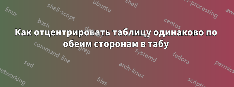 Как отцентрировать таблицу одинаково по обеим сторонам в табу