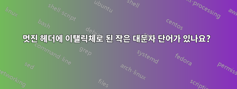 멋진 헤더에 이탤릭체로 된 작은 대문자 단어가 있나요? 