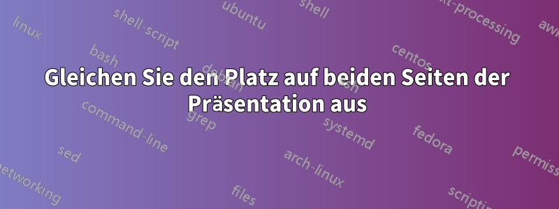 Gleichen Sie den Platz auf beiden Seiten der Präsentation aus