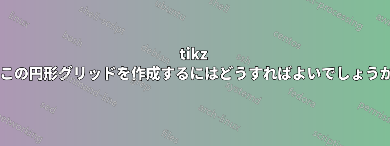 tikz でこの円形グリッドを作成するにはどうすればよいでしょうか?