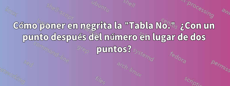 Cómo poner en negrita la "Tabla No." ¿Con un punto después del número en lugar de dos puntos?