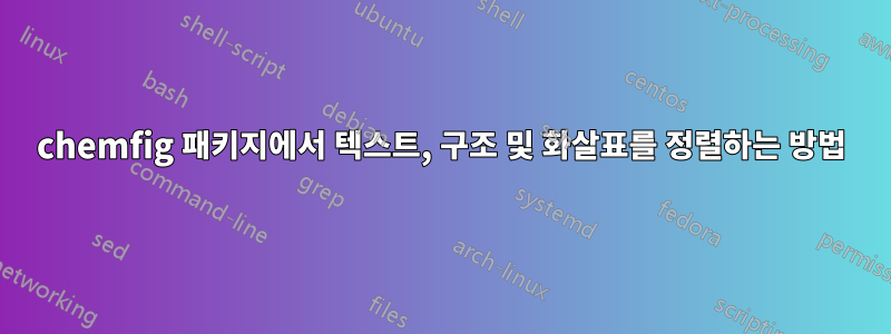 chemfig 패키지에서 텍스트, 구조 및 화살표를 정렬하는 방법