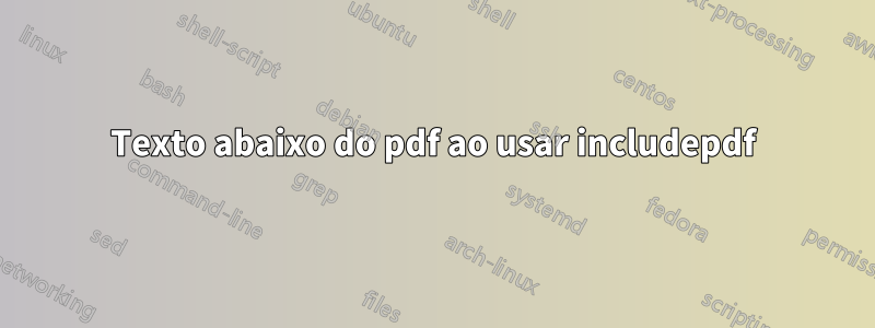 Texto abaixo do pdf ao usar includepdf