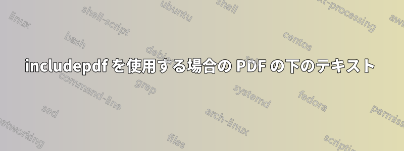 includepdf を使用する場合の PDF の下のテキスト