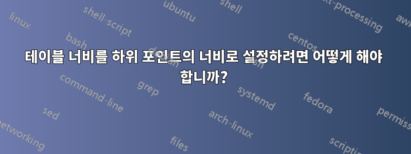 테이블 너비를 하위 포인트의 너비로 설정하려면 어떻게 해야 합니까?