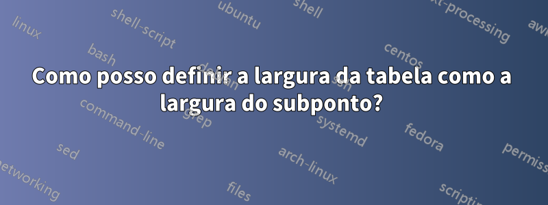 Como posso definir a largura da tabela como a largura do subponto?