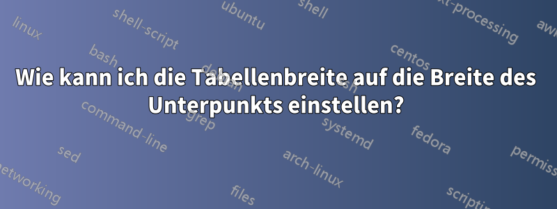 Wie kann ich die Tabellenbreite auf die Breite des Unterpunkts einstellen?