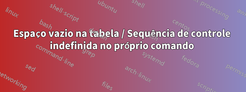 Espaço vazio na tabela / Sequência de controle indefinida no próprio comando