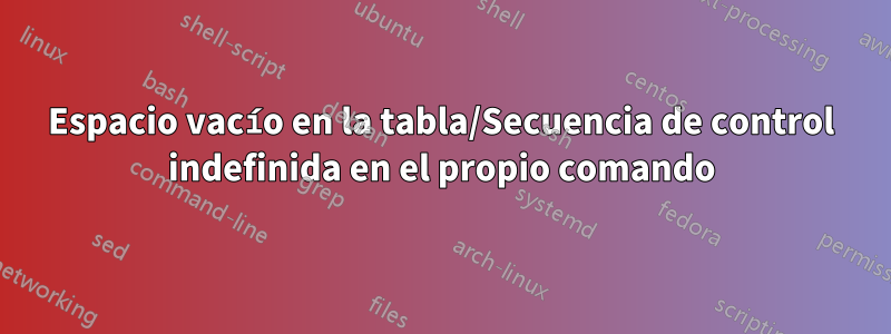 Espacio vacío en la tabla/Secuencia de control indefinida en el propio comando