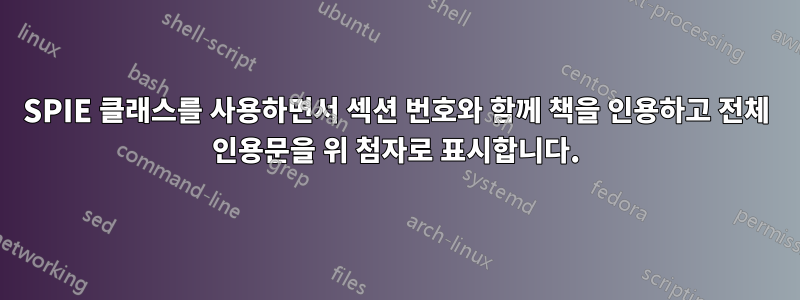 SPIE 클래스를 사용하면서 섹션 번호와 함께 책을 인용하고 전체 인용문을 위 첨자로 표시합니다.