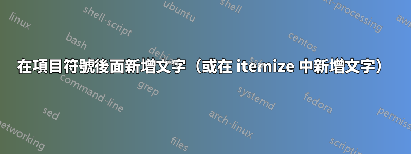 在項目符號後面新增文字（或在 itemize 中新增文字）