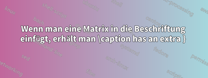 Wenn man eine Matrix in die Beschriftung einfügt, erhält man \caption has an extra }