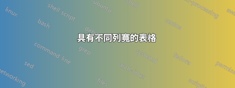 具有不同列寬的表格