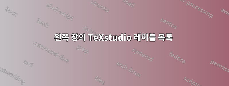 왼쪽 창의 TeXstudio 레이블 목록