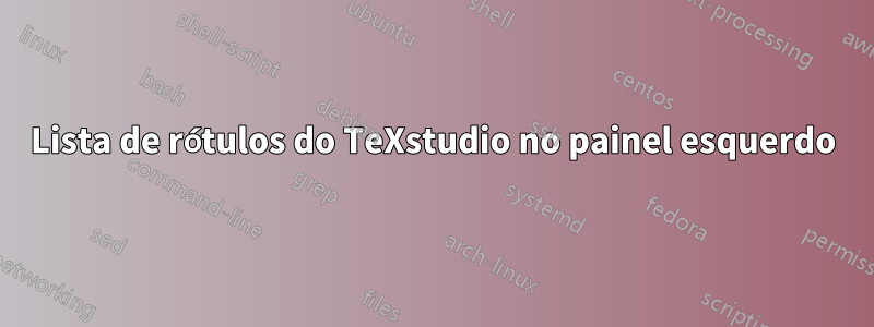 Lista de rótulos do TeXstudio no painel esquerdo