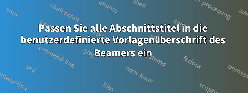 Passen Sie alle Abschnittstitel in die benutzerdefinierte Vorlagenüberschrift des Beamers ein