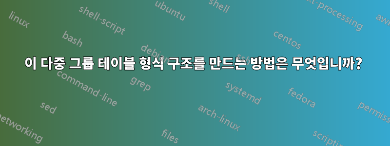 이 다중 그룹 테이블 형식 구조를 만드는 방법은 무엇입니까?