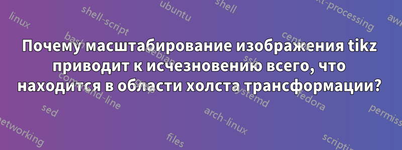 Почему масштабирование изображения tikz приводит к исчезновению всего, что находится в области холста трансформации?