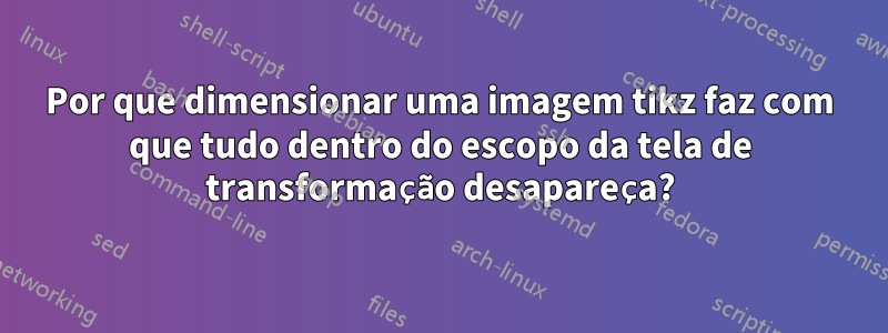 Por que dimensionar uma imagem tikz faz com que tudo dentro do escopo da tela de transformação desapareça?