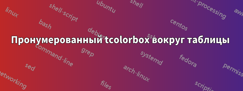 Пронумерованный tcolorbox вокруг таблицы