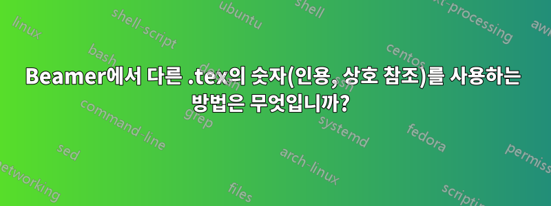 Beamer에서 다른 .tex의 숫자(인용, 상호 참조)를 사용하는 방법은 무엇입니까? 