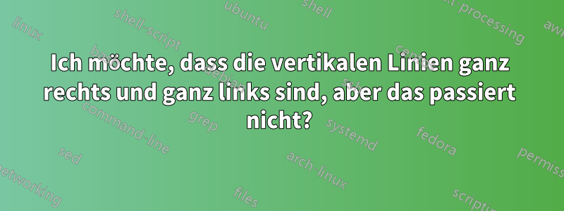 Ich möchte, dass die vertikalen Linien ganz rechts und ganz links sind, aber das passiert nicht?