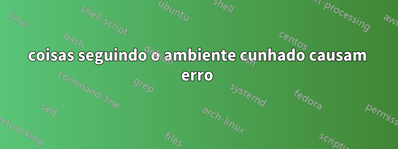 coisas seguindo o ambiente cunhado causam erro