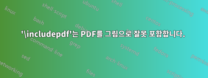 '\includepdf'는 PDF를 그림으로 잘못 포함합니다.