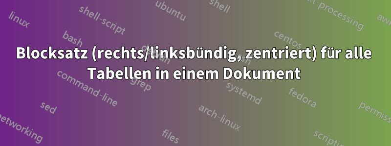 Blocksatz (rechts/linksbündig, zentriert) für alle Tabellen in einem Dokument