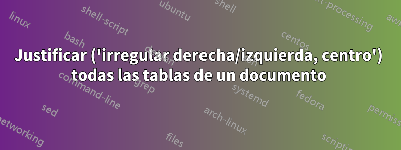 Justificar ('irregular derecha/izquierda, centro') todas las tablas de un documento