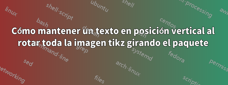 Cómo mantener un texto en posición vertical al rotar toda la imagen tikz girando el paquete