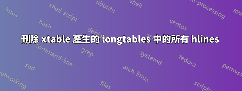 刪除 xtable 產生的 longtables 中的所有 hlines