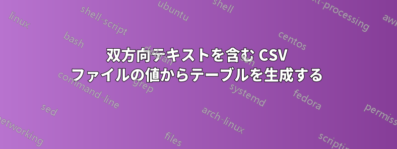 双方向テキストを含む CSV ファイルの値からテーブルを生成する