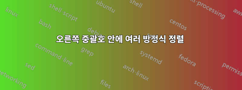 오른쪽 중괄호 안에 여러 방정식 정렬