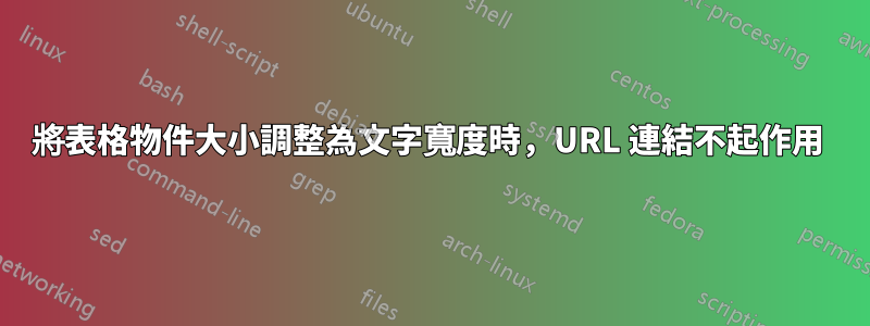 將表格物件大小調整為文字寬度時，URL 連結不起作用 