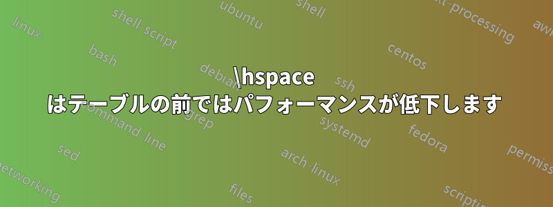 \hspace はテーブルの前ではパフォーマンスが低下します