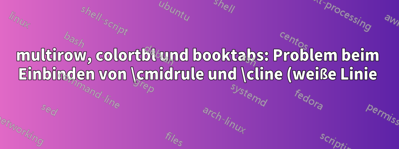 multirow, colortbl und booktabs: Problem beim Einbinden von \cmidrule und \cline (weiße Linie) bei Verwendung von cellcolor