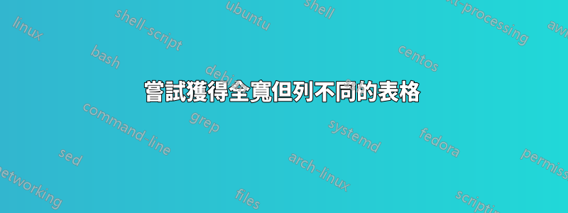 嘗試獲得全寬但列不同的表格