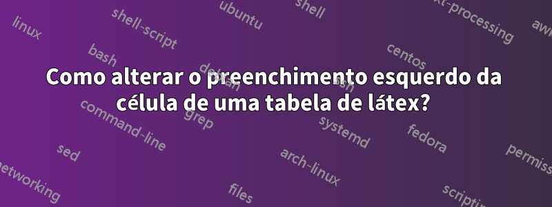 Como alterar o preenchimento esquerdo da célula de uma tabela de látex?