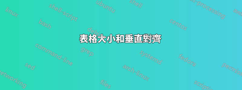 表格大小和垂直對齊