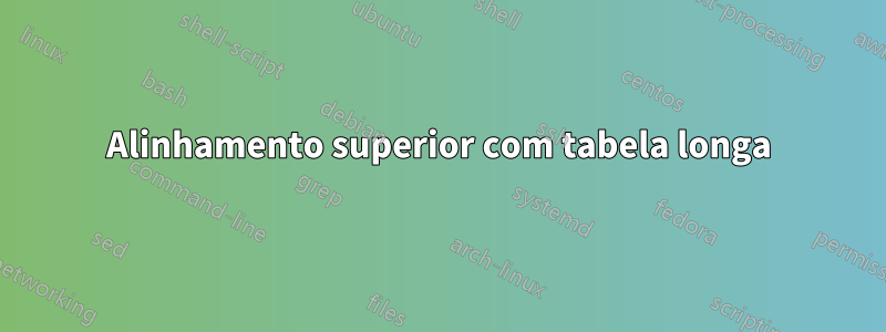 Alinhamento superior com tabela longa