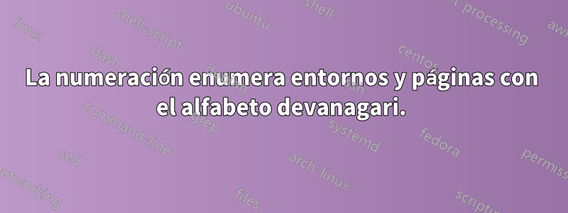 La numeración enumera entornos y páginas con el alfabeto devanagari.