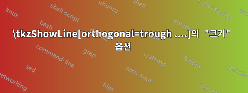 \tkzShowLine[orthogonal=trough ....]의 "크기" 옵션