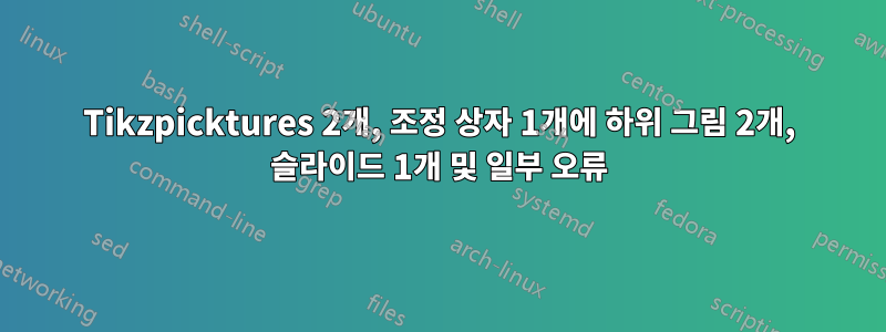 Tikzpicktures 2개, 조정 상자 1개에 하위 그림 2개, 슬라이드 1개 및 일부 오류