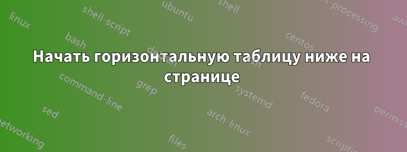 Начать горизонтальную таблицу ниже на странице