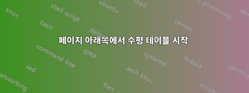 페이지 아래쪽에서 수평 테이블 시작